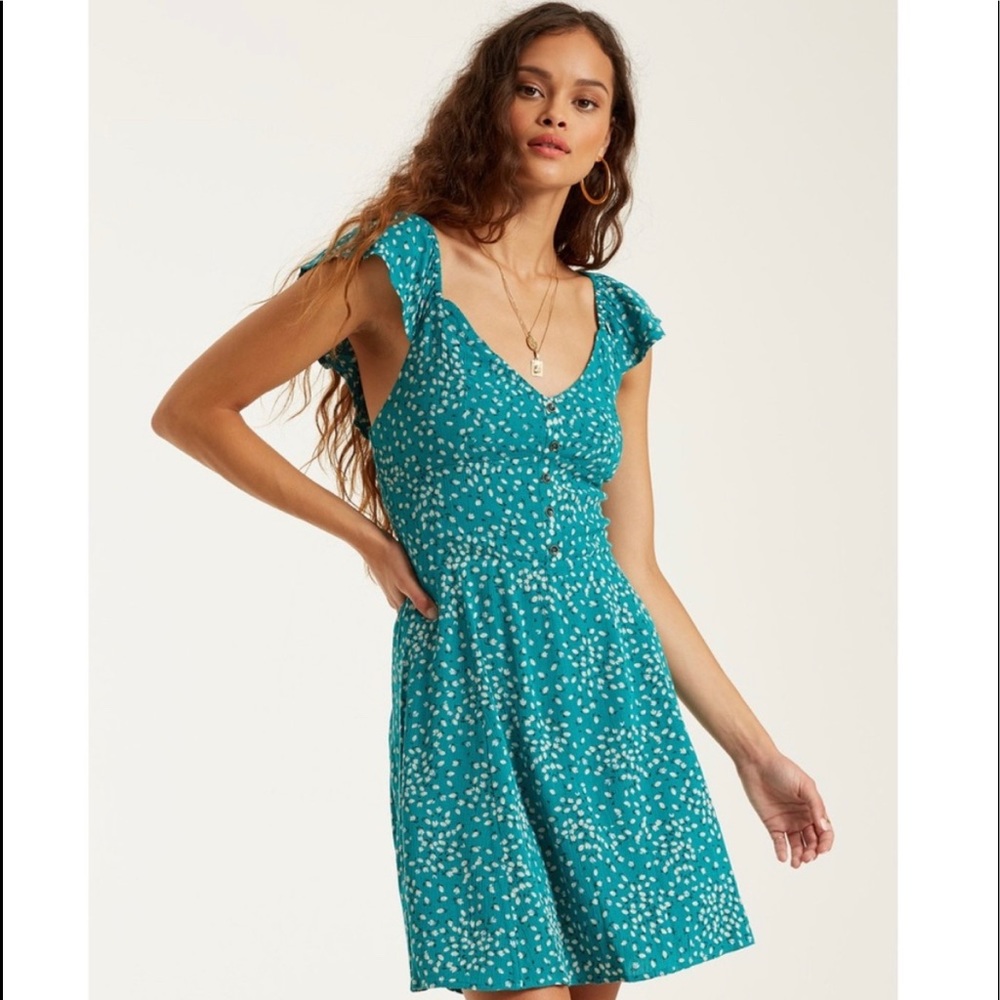 Billabong Floral Dress in Seagreen